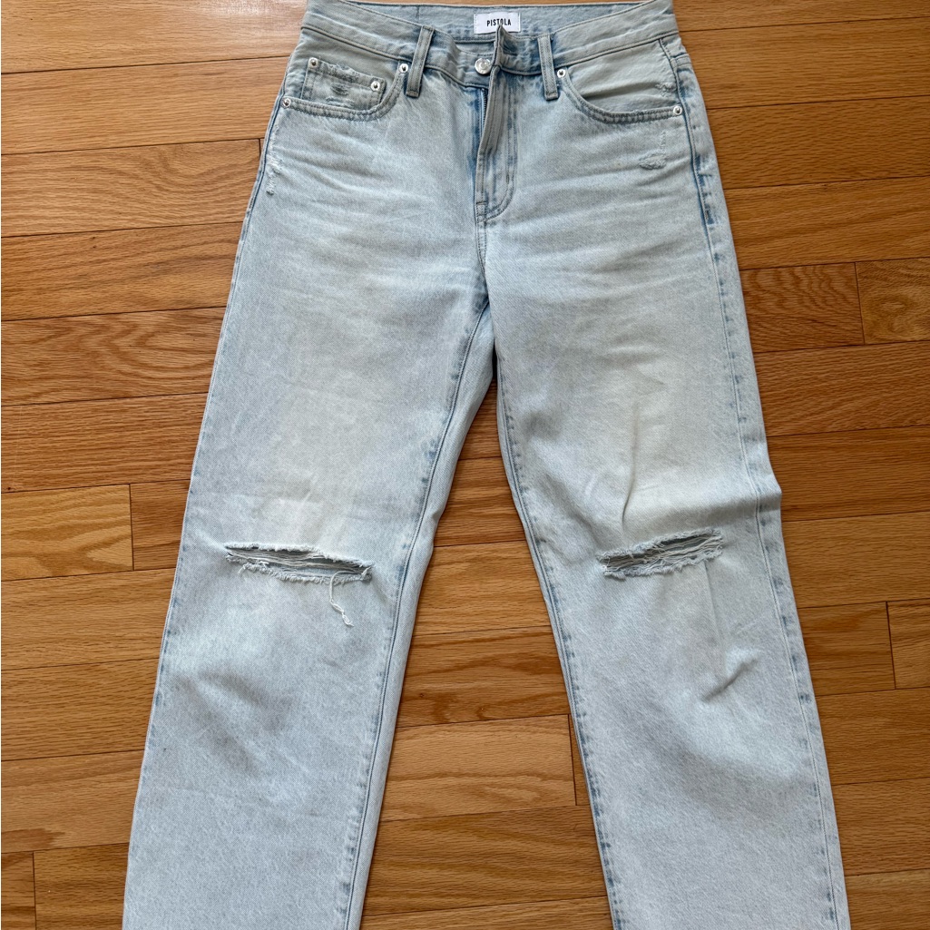 Pistola Light Wash Straight Leg Jeans With Knee Rips